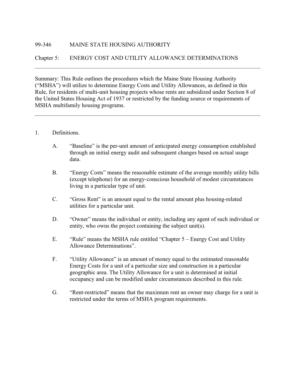 Utility Allowance Rule