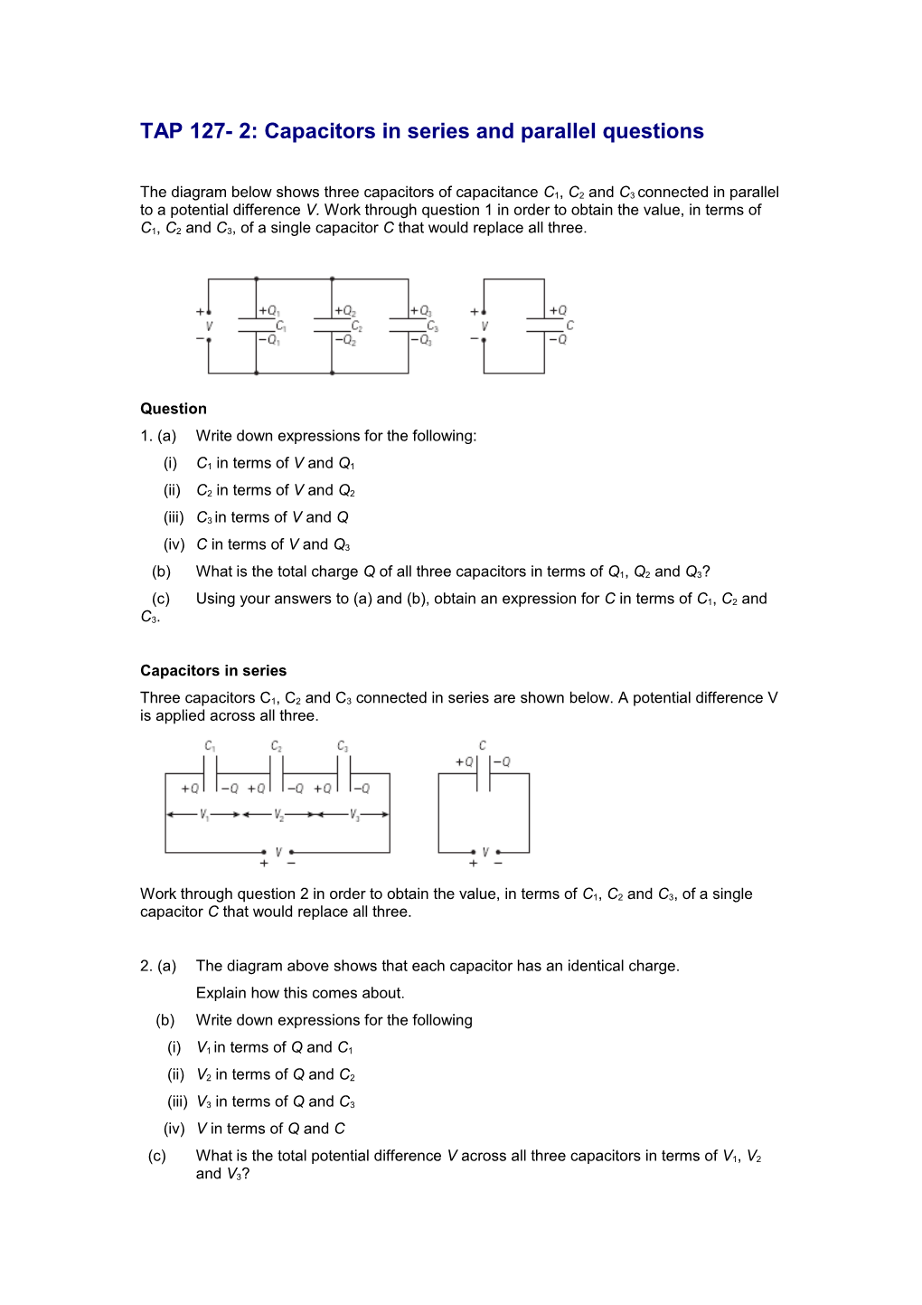 TAP 127- 2: Capacitors in Series and Parallel Questions