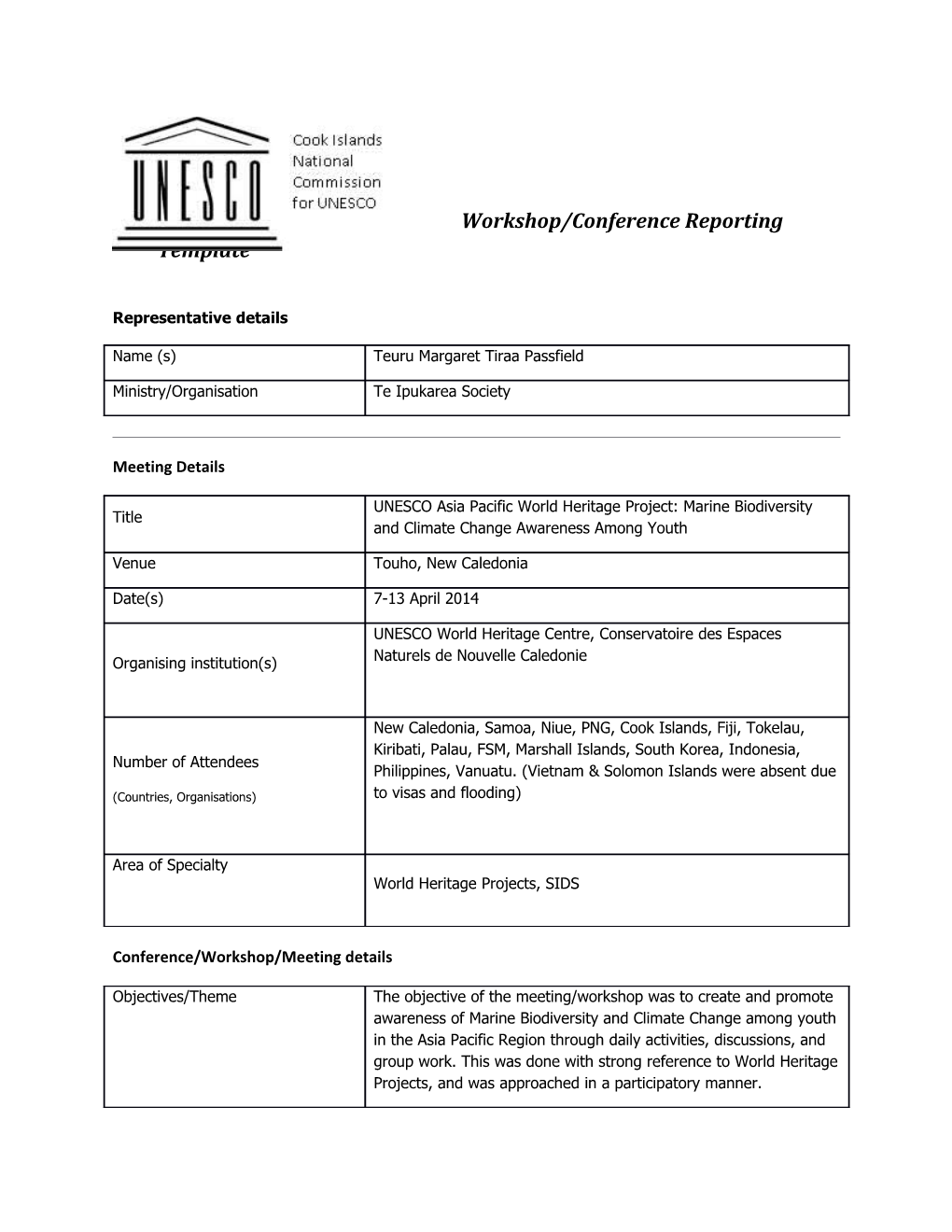 Workshop/Conference Reporting Template