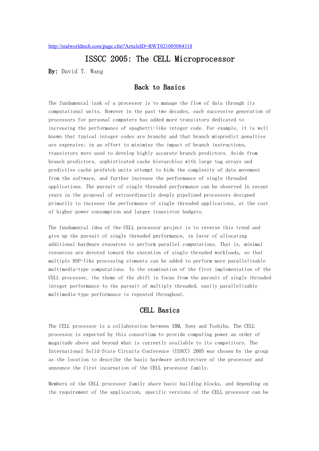 ISSCC 2005: the CELL Microprocessor