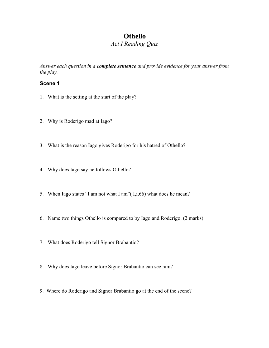 Act I Reading Quiz