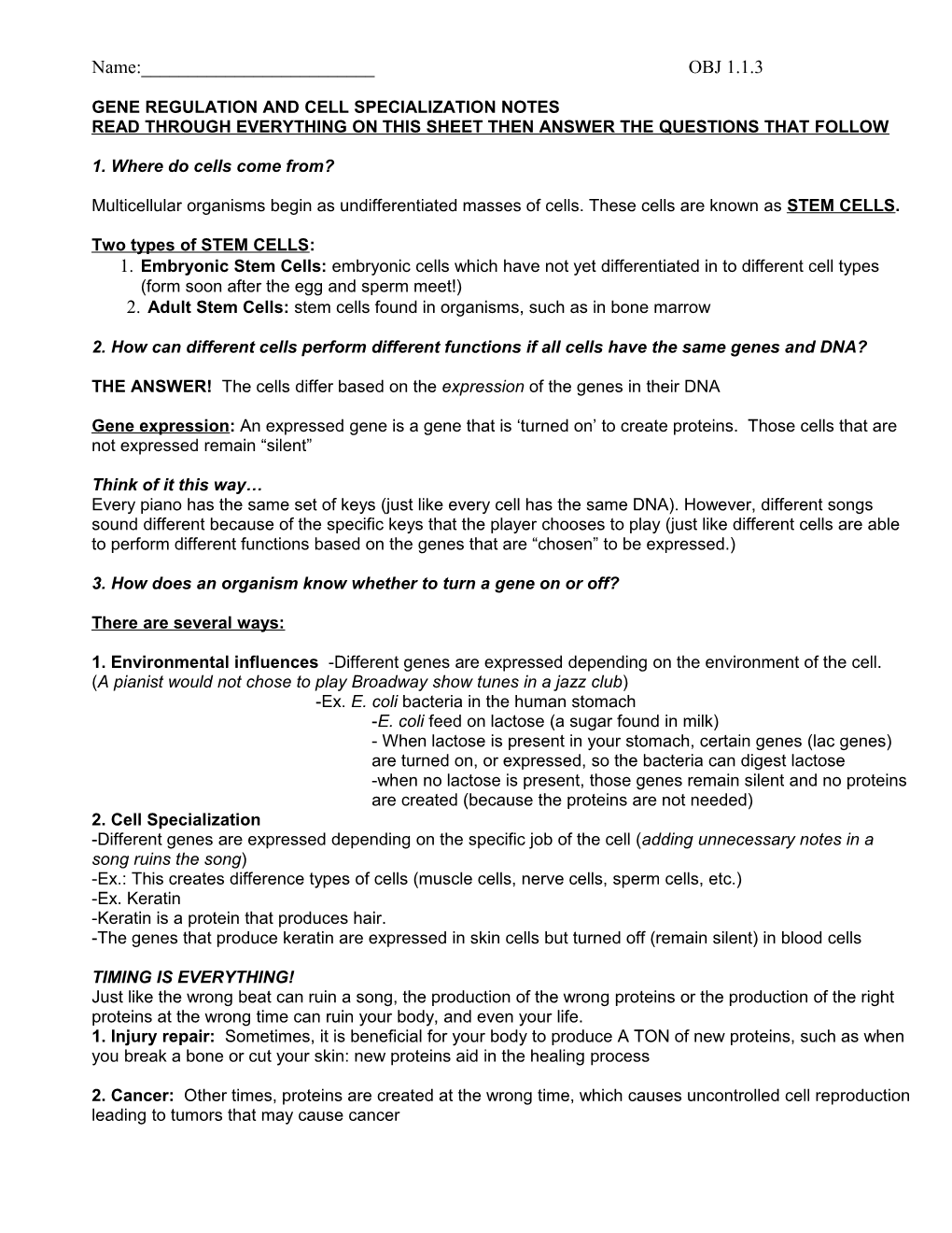 Read Through Everything on This Sheet Then Answer the Questions That Follow