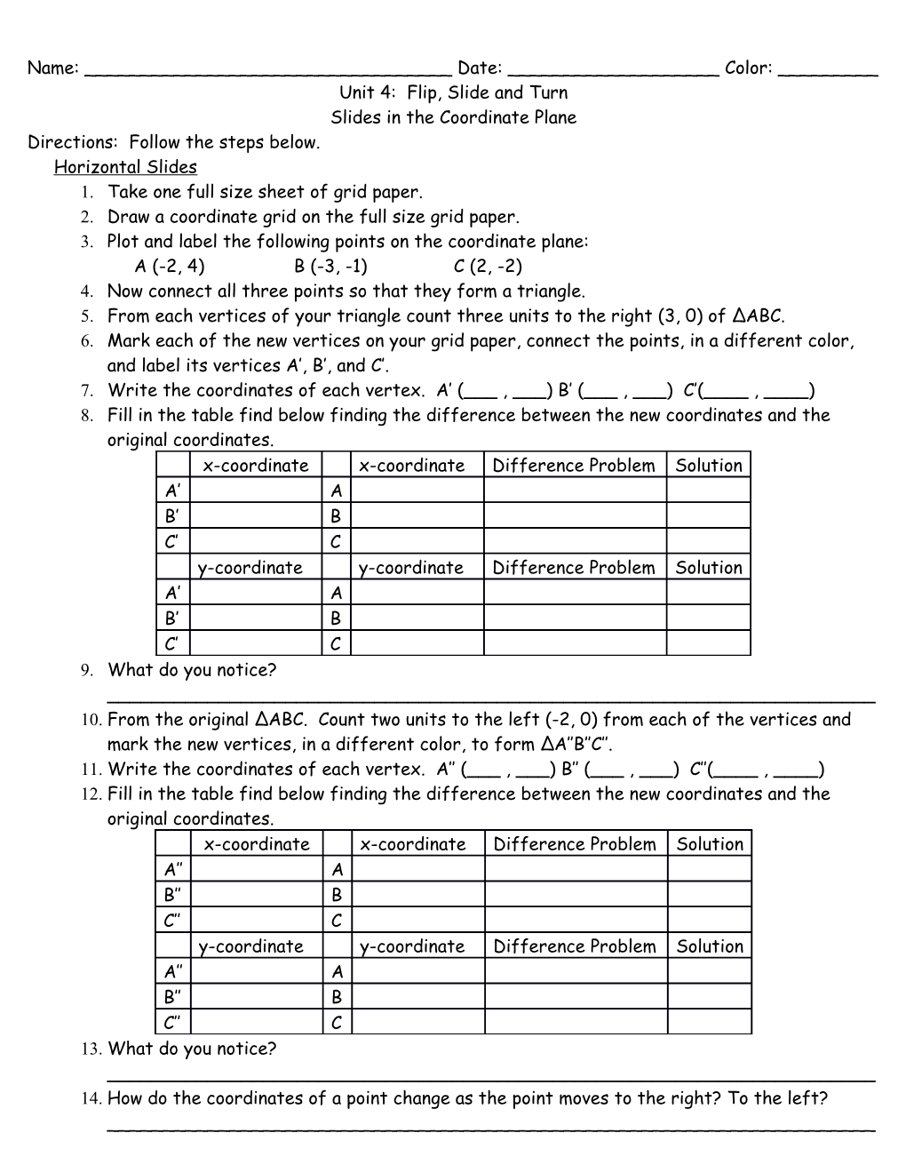 Unit 4: Flip, Slide and Turn