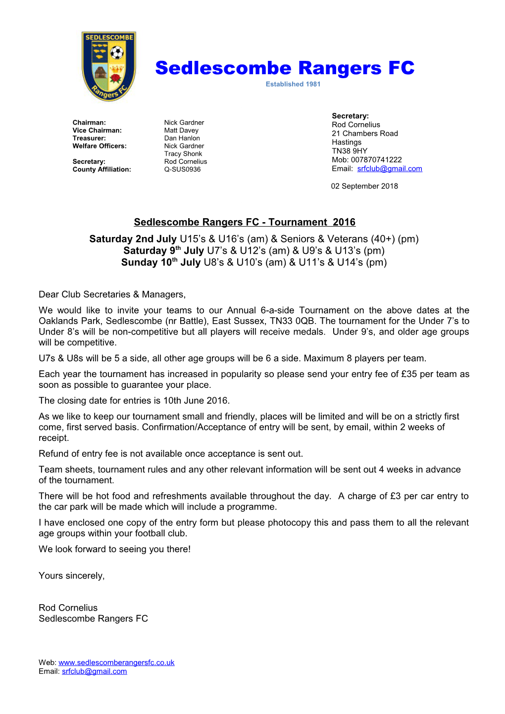Sedlescombe Rangers FC - Tournament 2016
