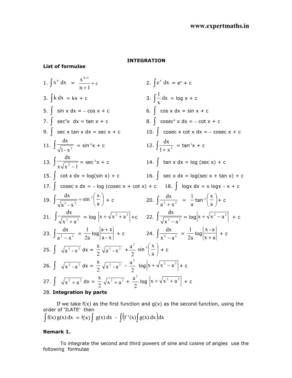 List of Formulae