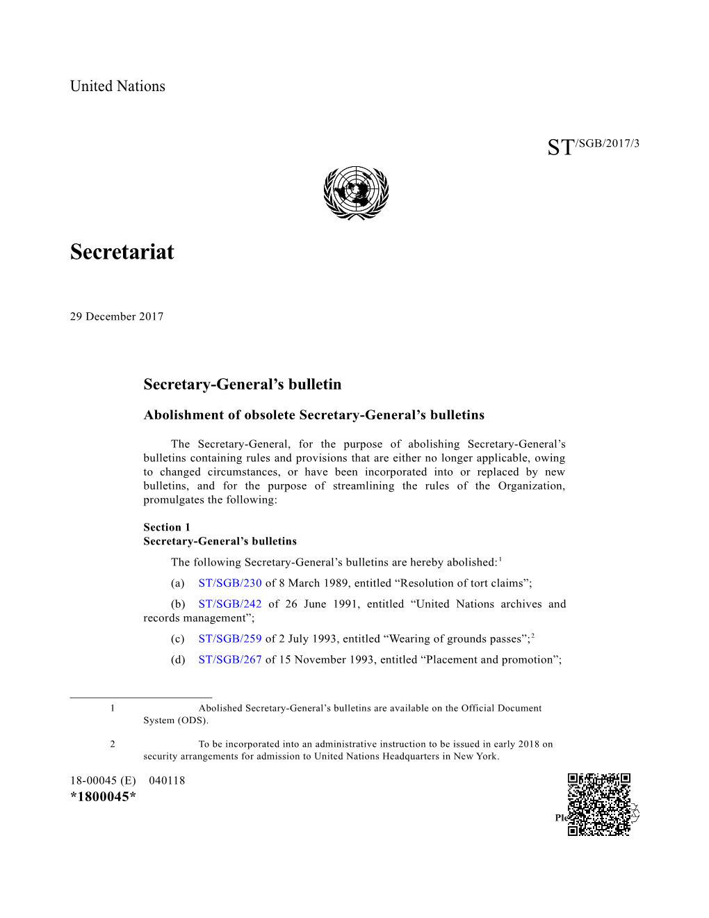 Abolishment of Obsolete Secretary-General S Bulletins