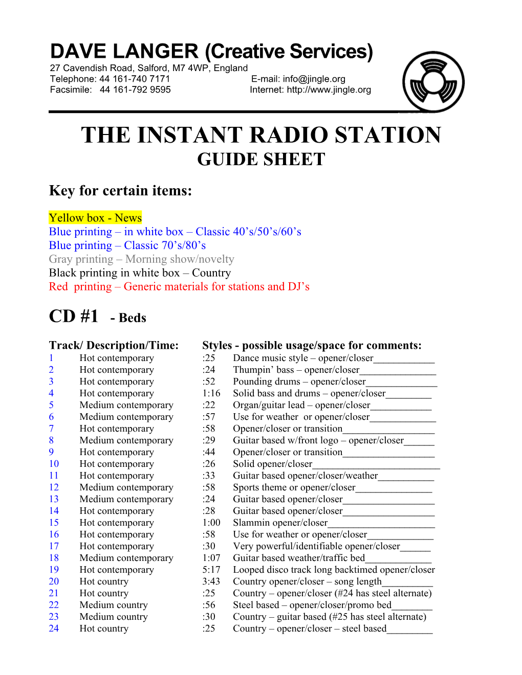 The Instant Radio Station Guide Sheet