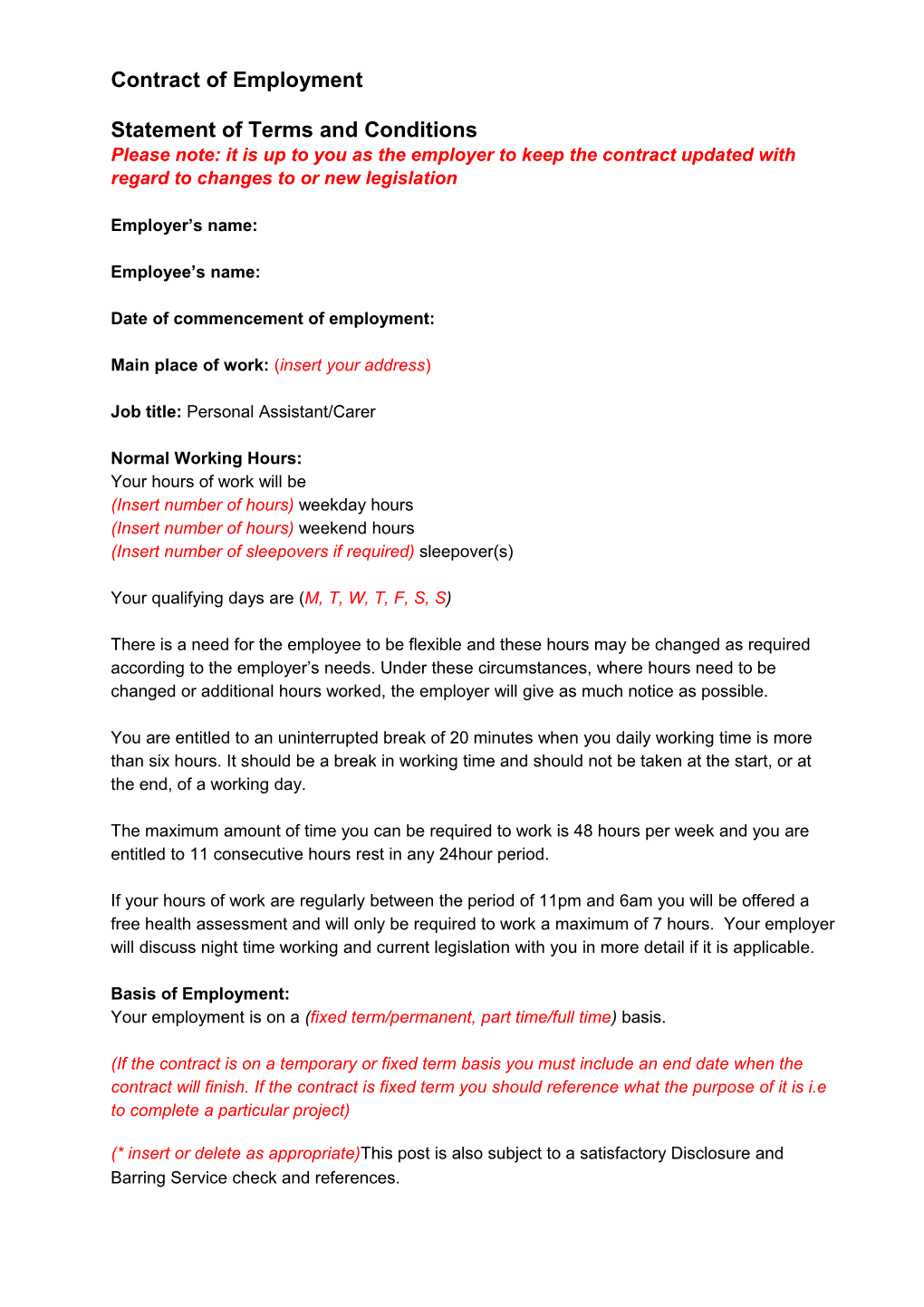 Sample Contract of Employment