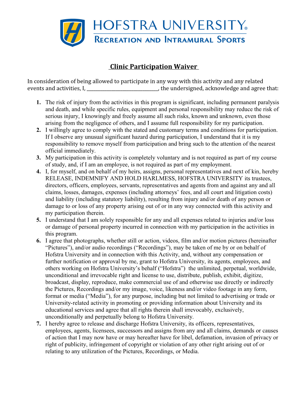 Clinic Participation Waiver