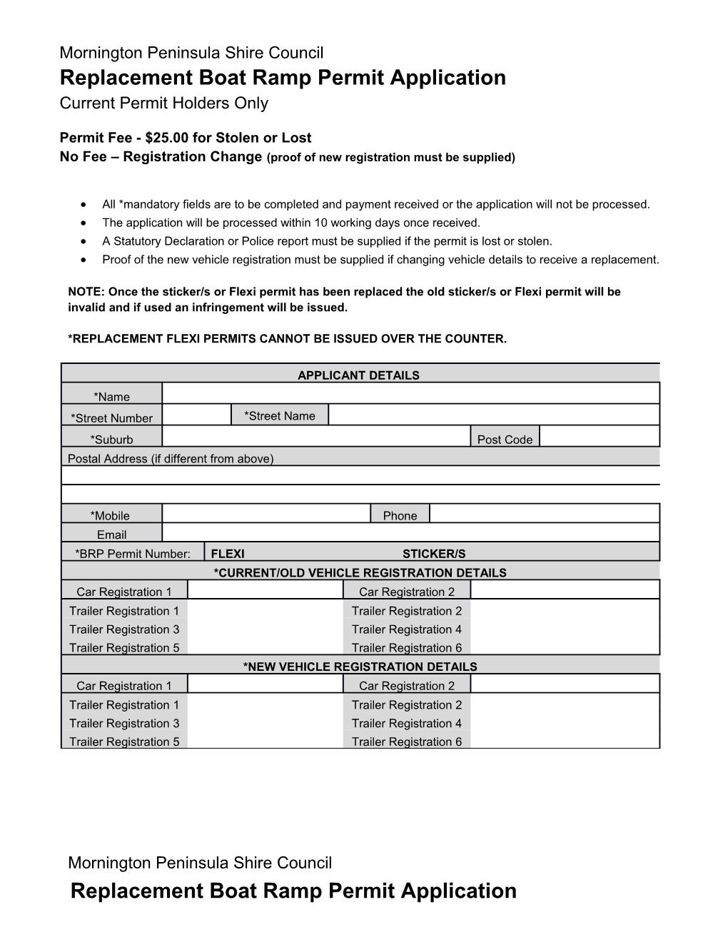 Replacement Boat Ramp Permit Application