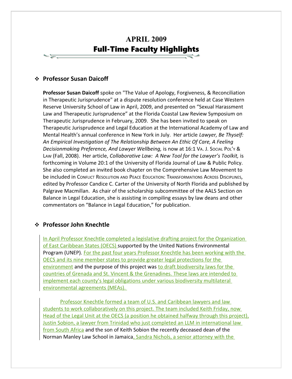 Full-Time Faculty Highlights