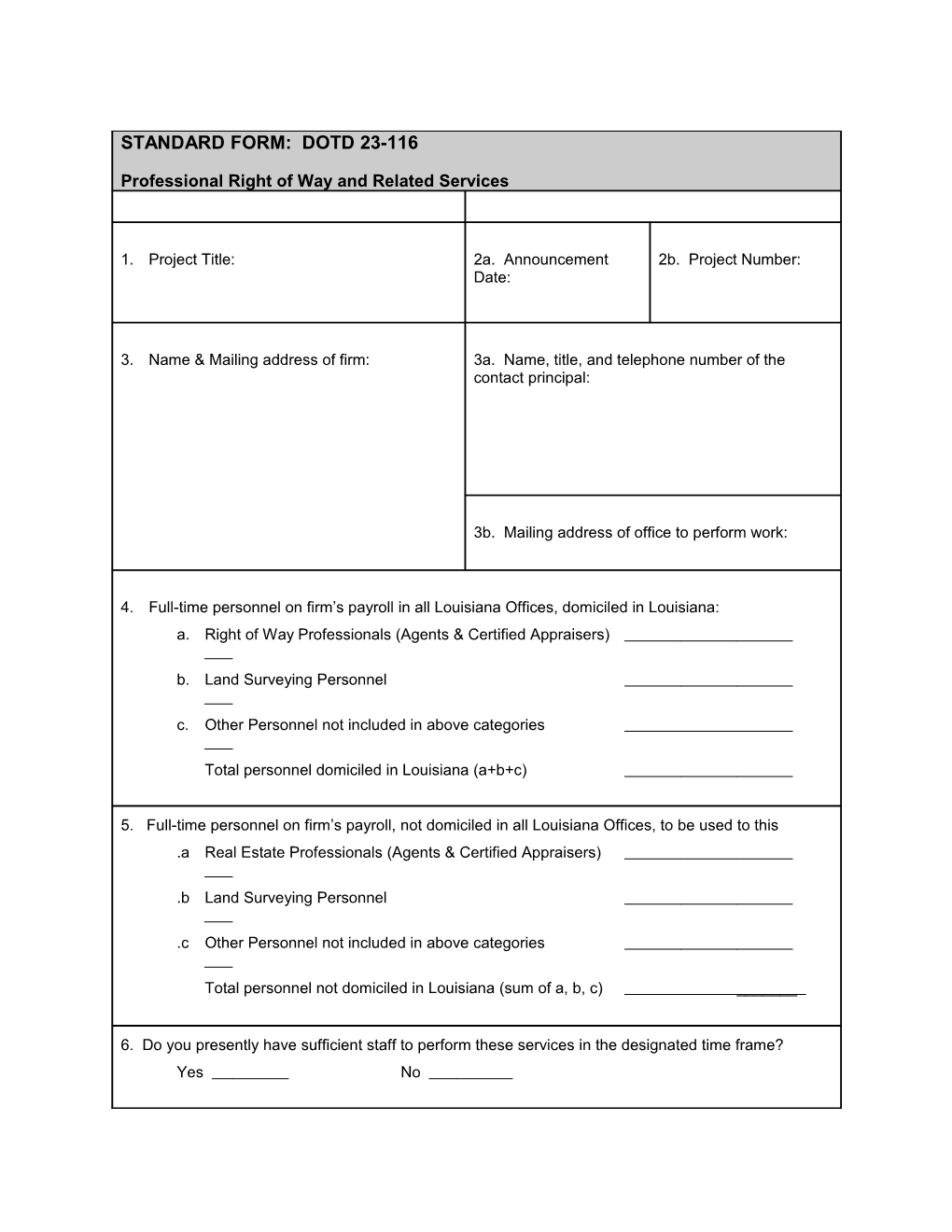 Standard Form: Dotd 23-116