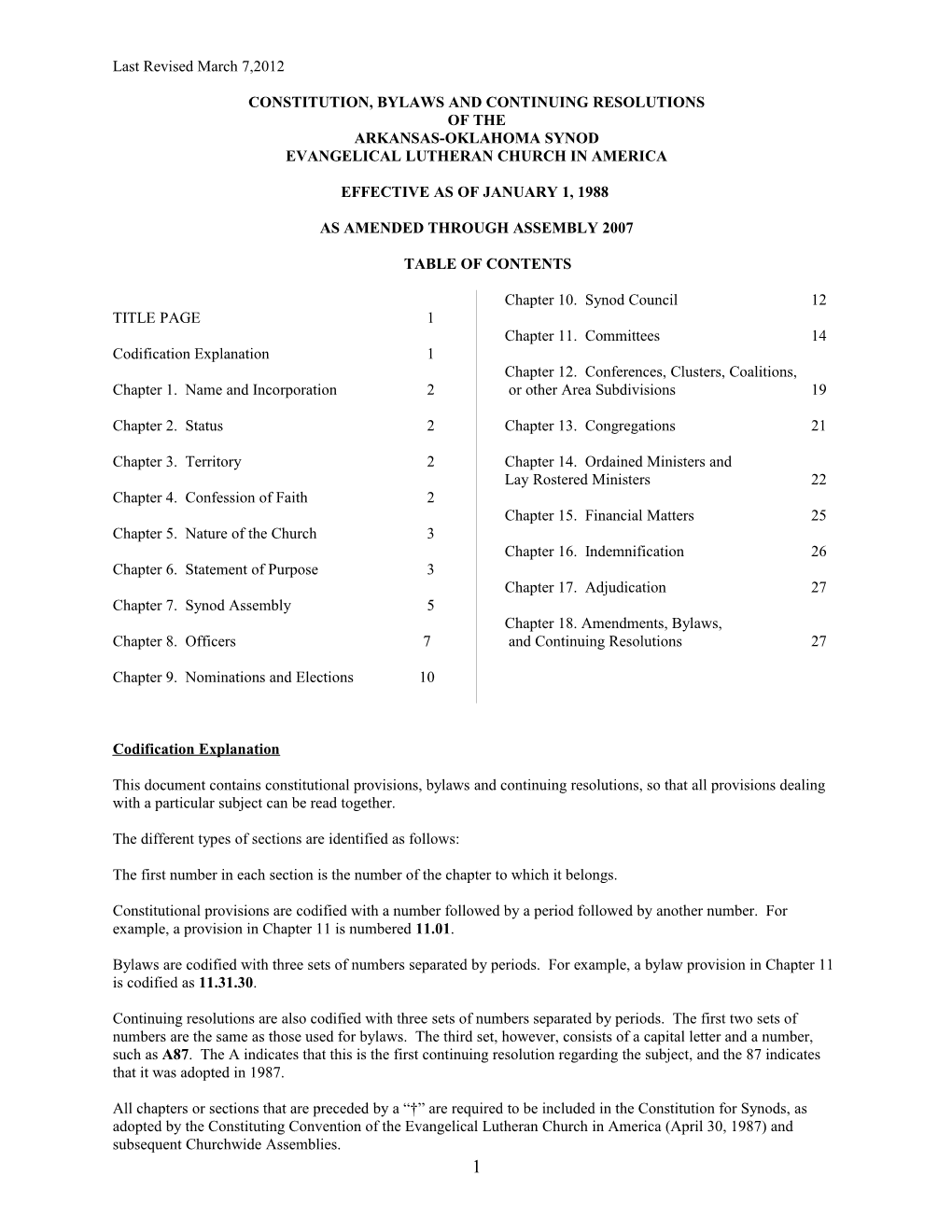 Constitution, Bylaws and Continuing Resolutions