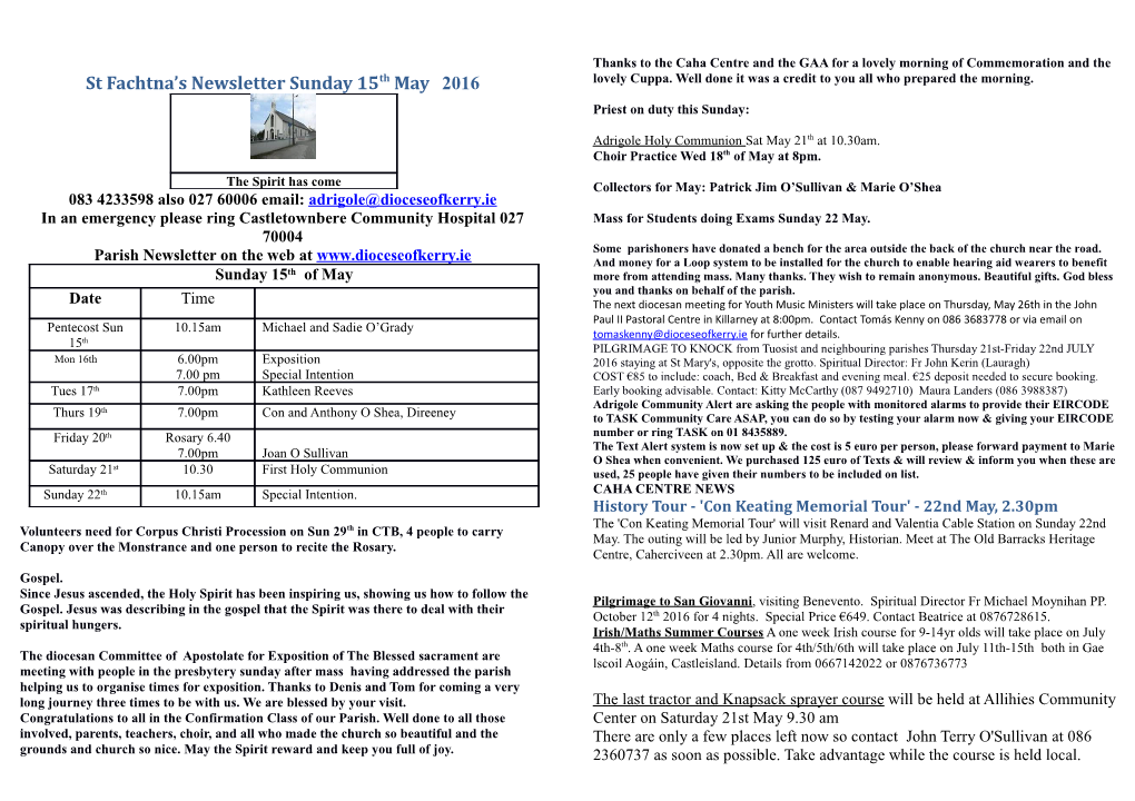 St Fachtna S Newsletter Sunday 15Th May 2016