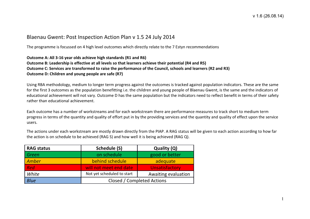 Outcome A: All 3-16 Year Olds Achieve High Standards (R1 and R6)