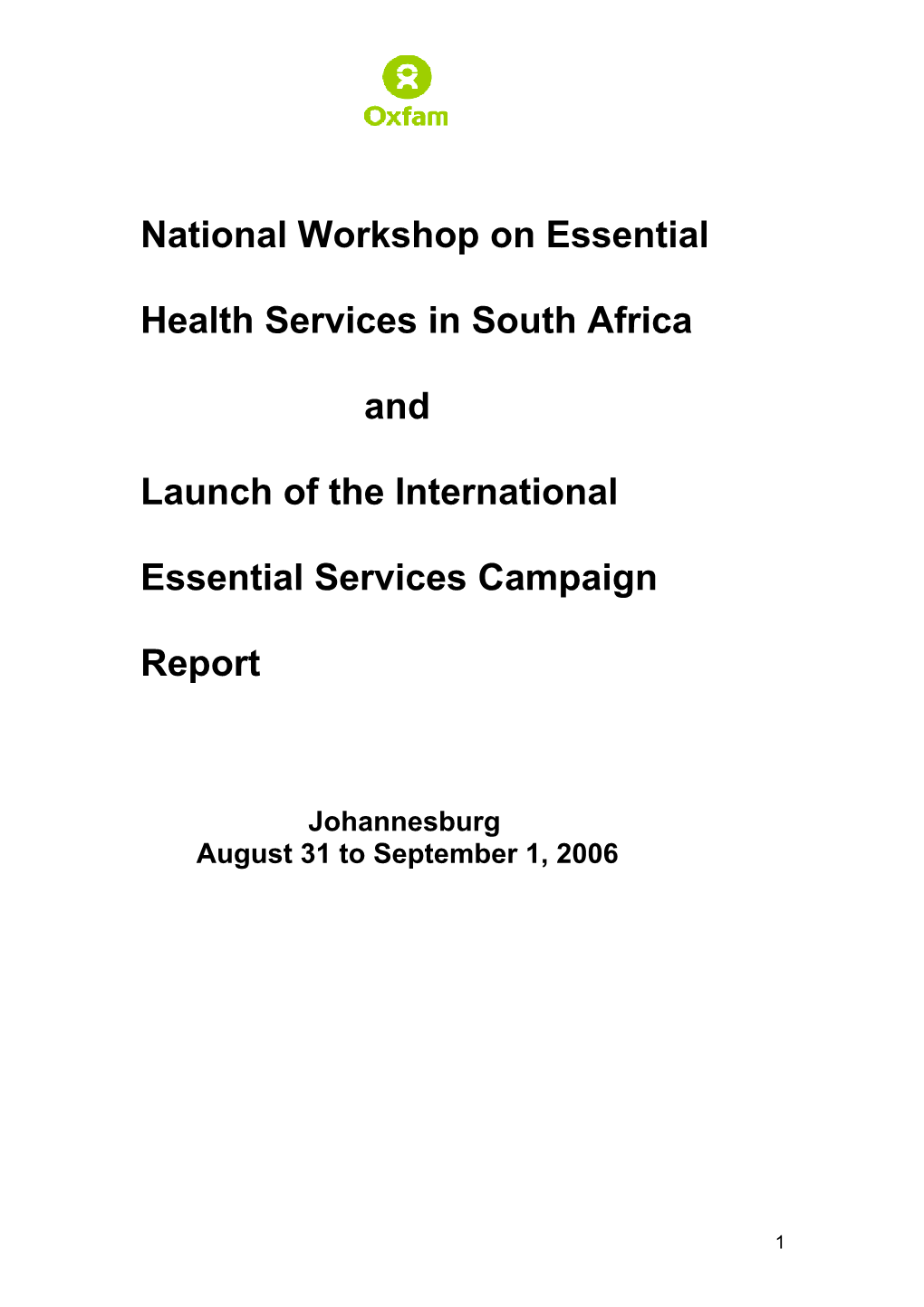 National Workshop on Essential Health Services in South Africa