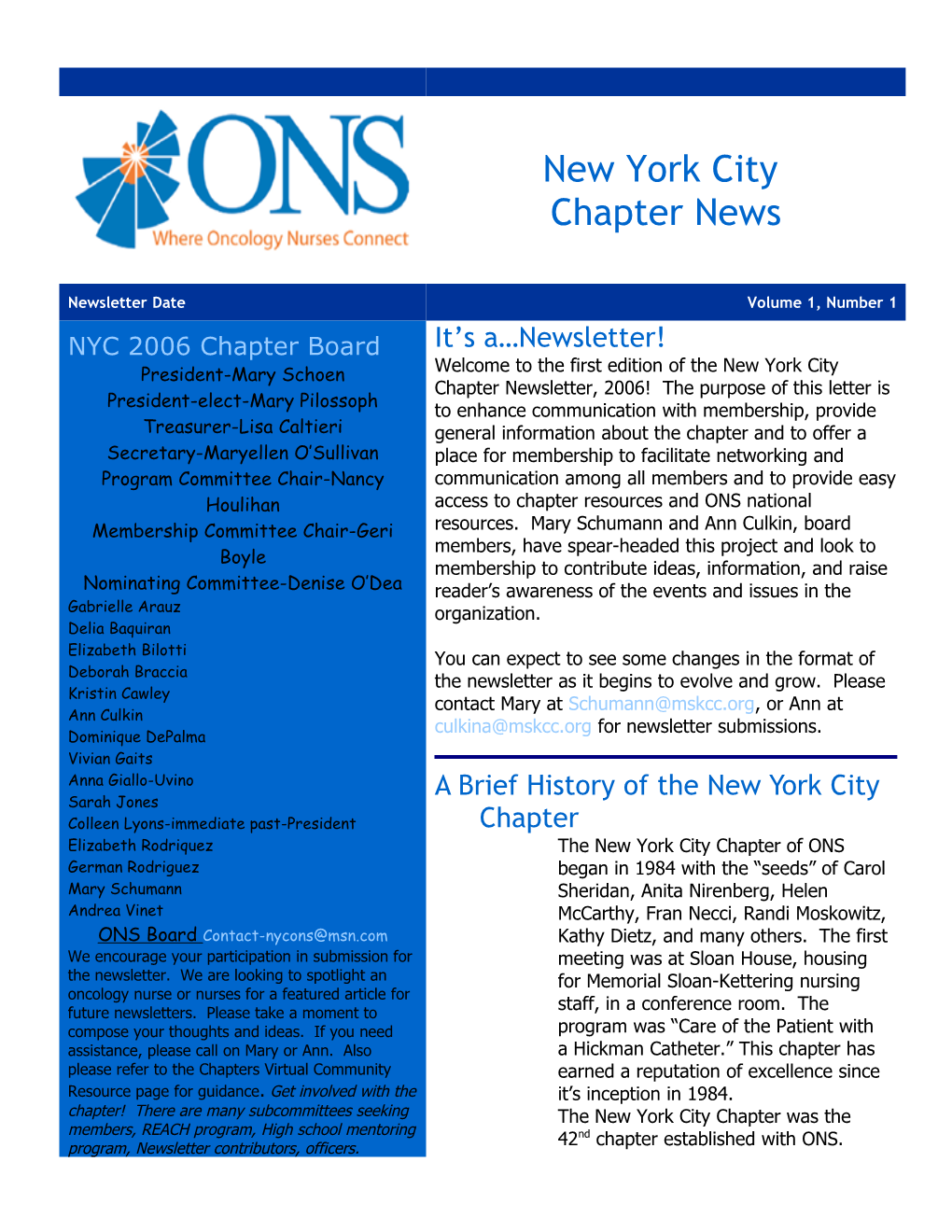 A Brief History of the New York City Chapter