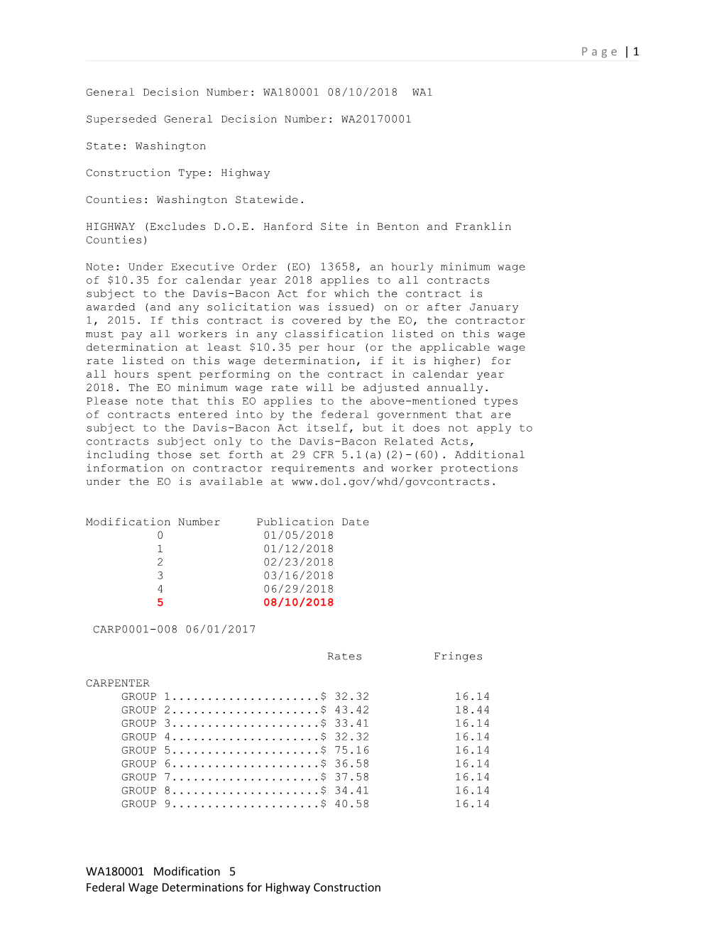 Superseded General Decision Number: WA20170001