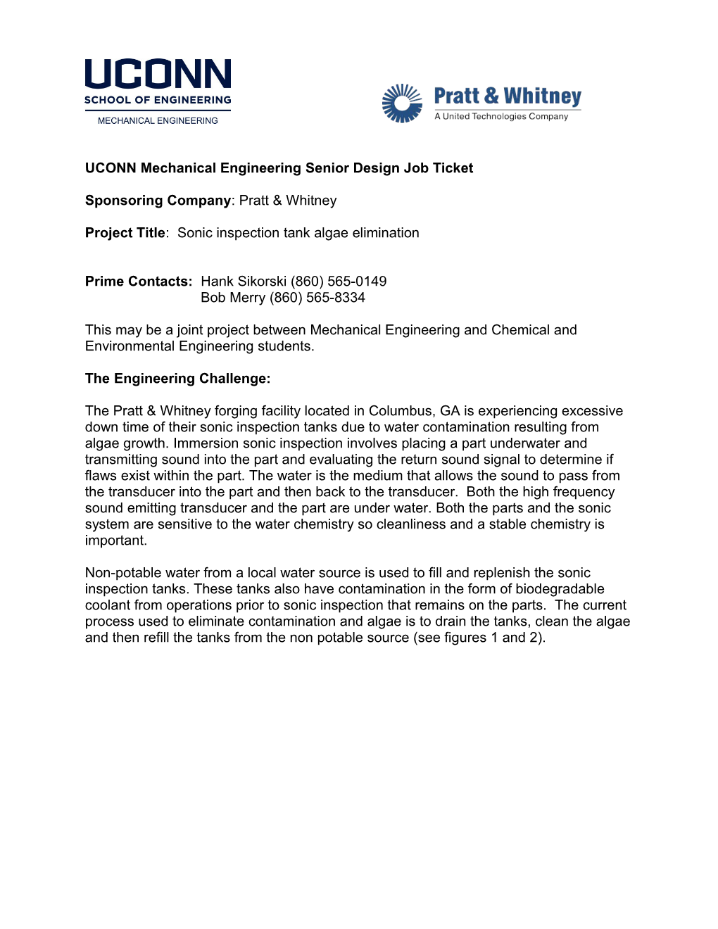 UCONN Mechanical Engineering Senior Design Job Ticket