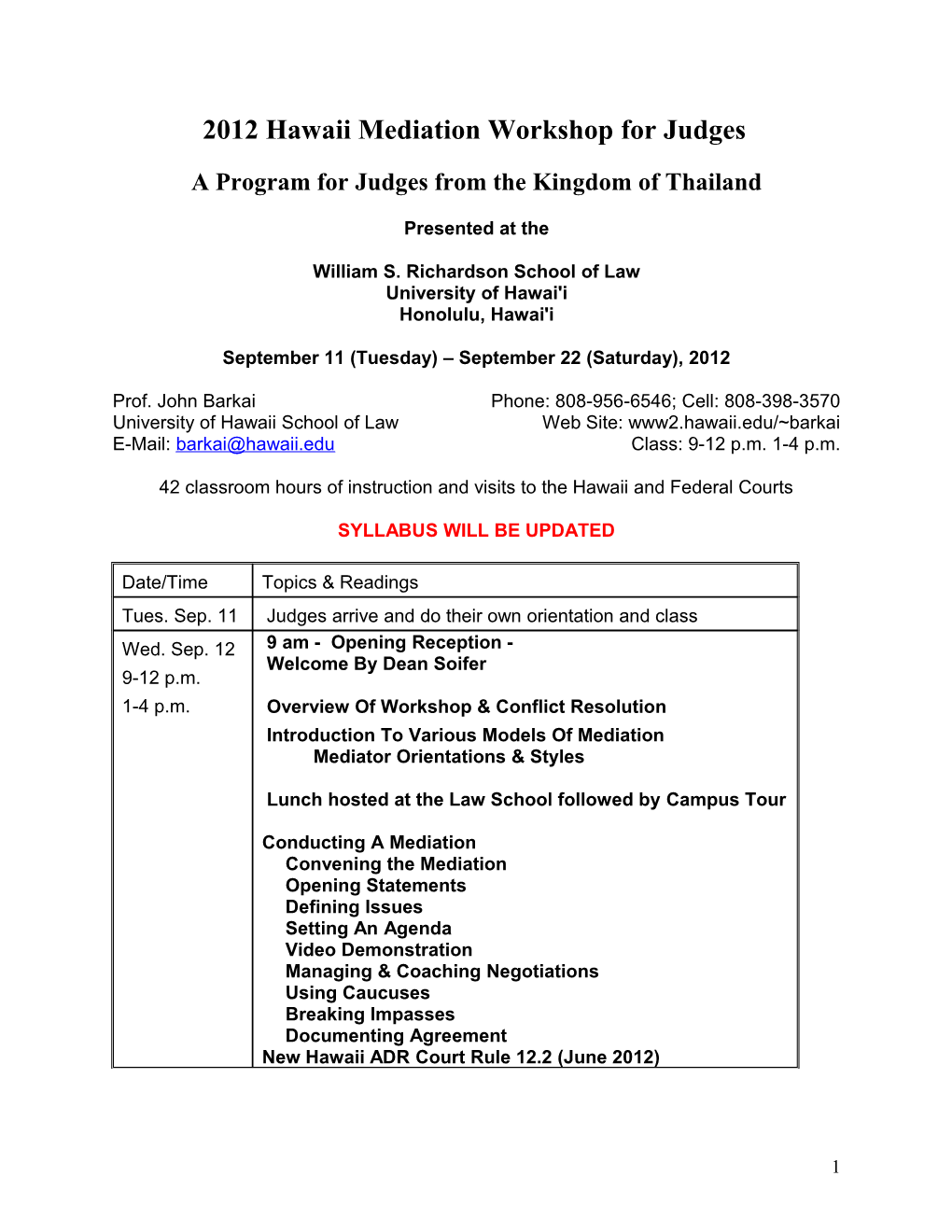 Basic Mediation for Thailand Judges Workshop