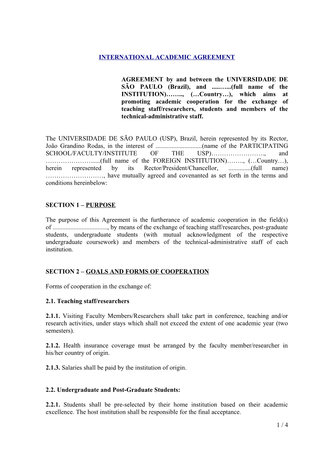 International Academic Agreement-Usp