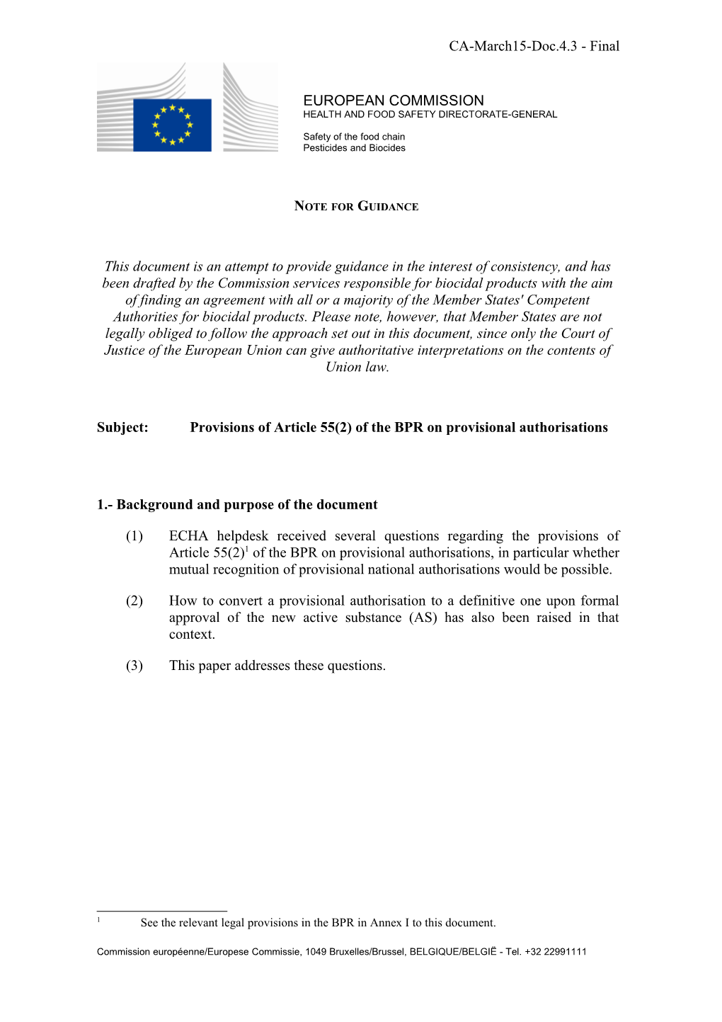 Subject:Provisions of Article 55(2) of the BPR on Provisional Authorisations