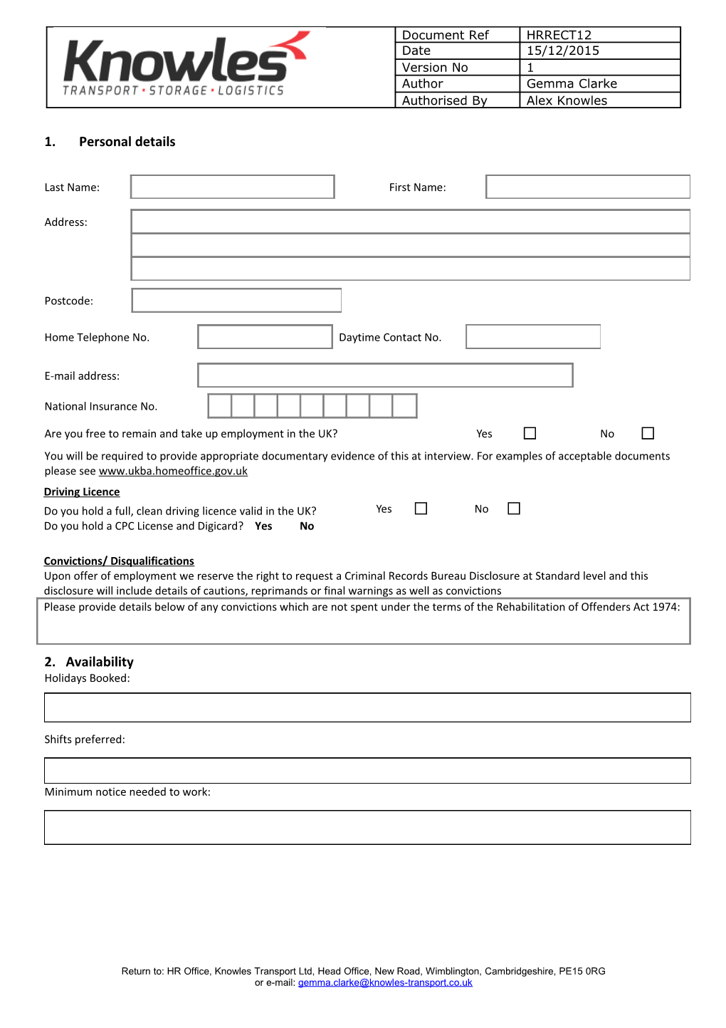 Job Application Form Template