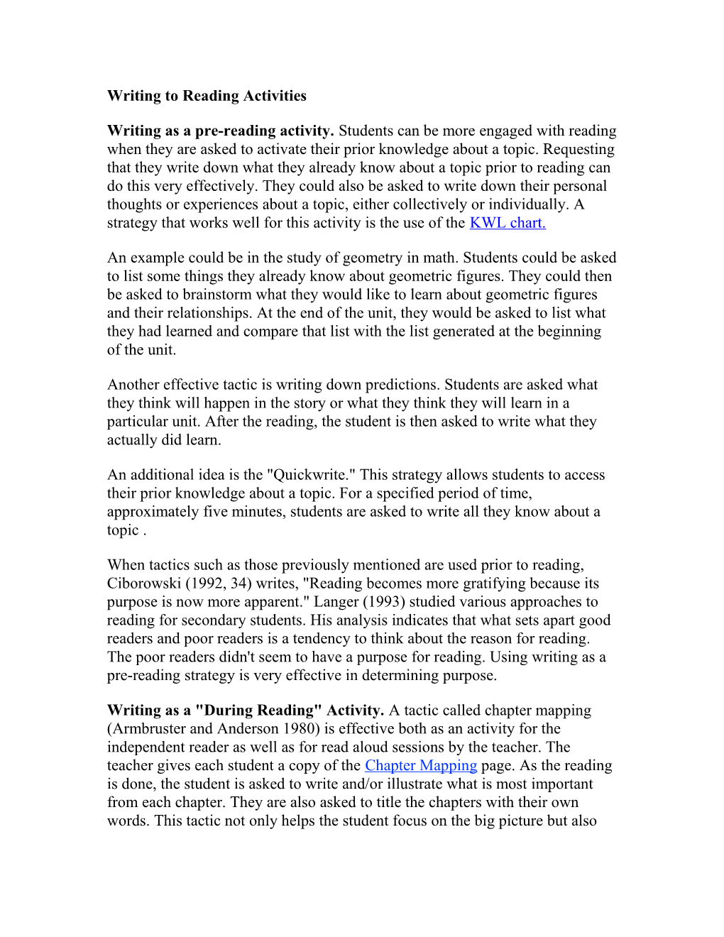 Writing to Reading Activities