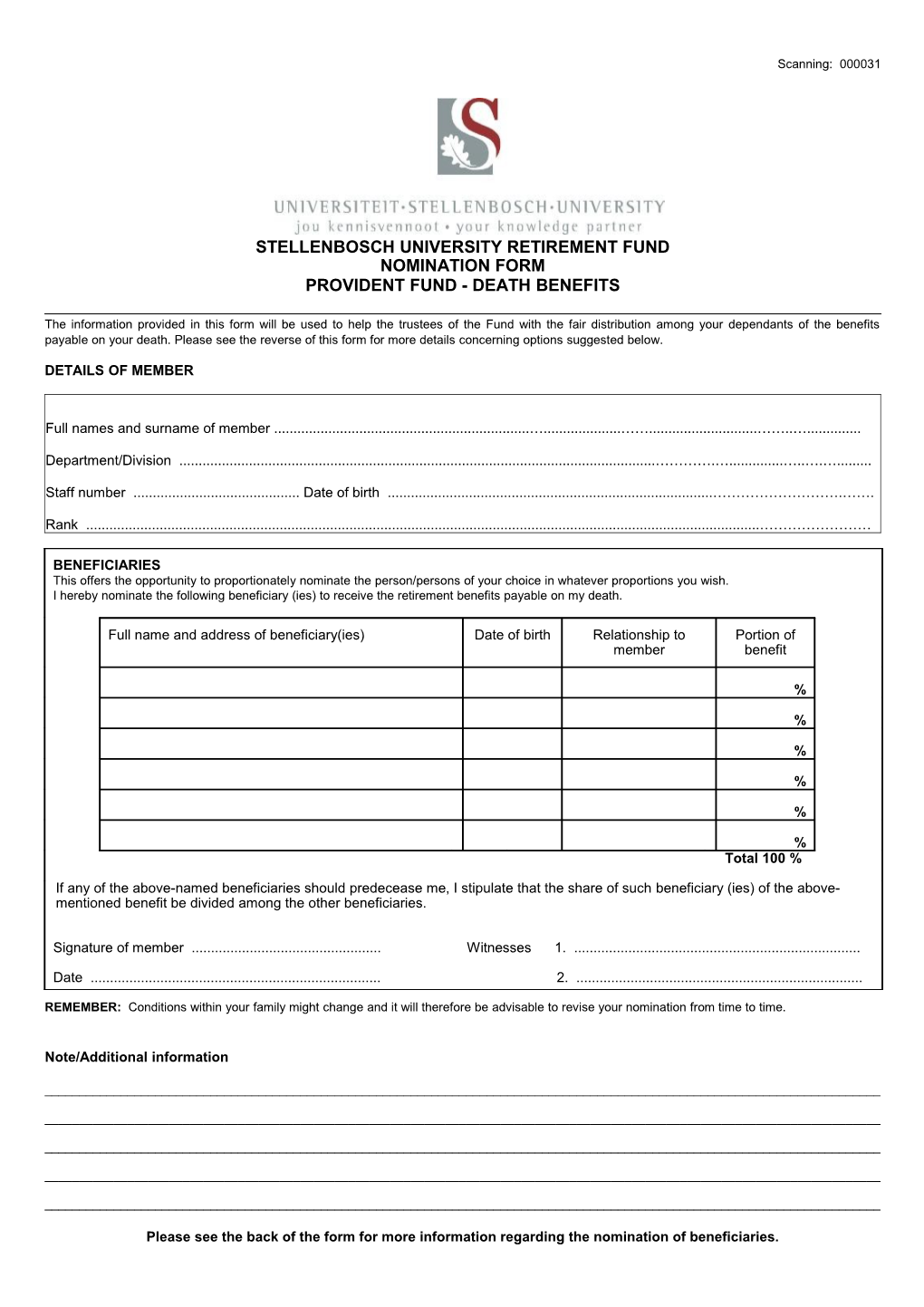 Nomination Form for Provident Fund