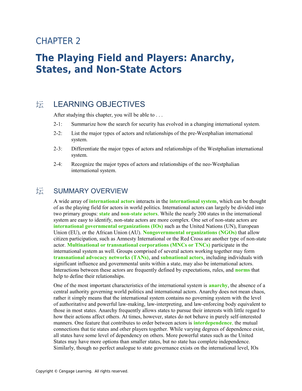 Chapter 2: the Playing Field and Players: Anarchy, States, and Non-State Actors1