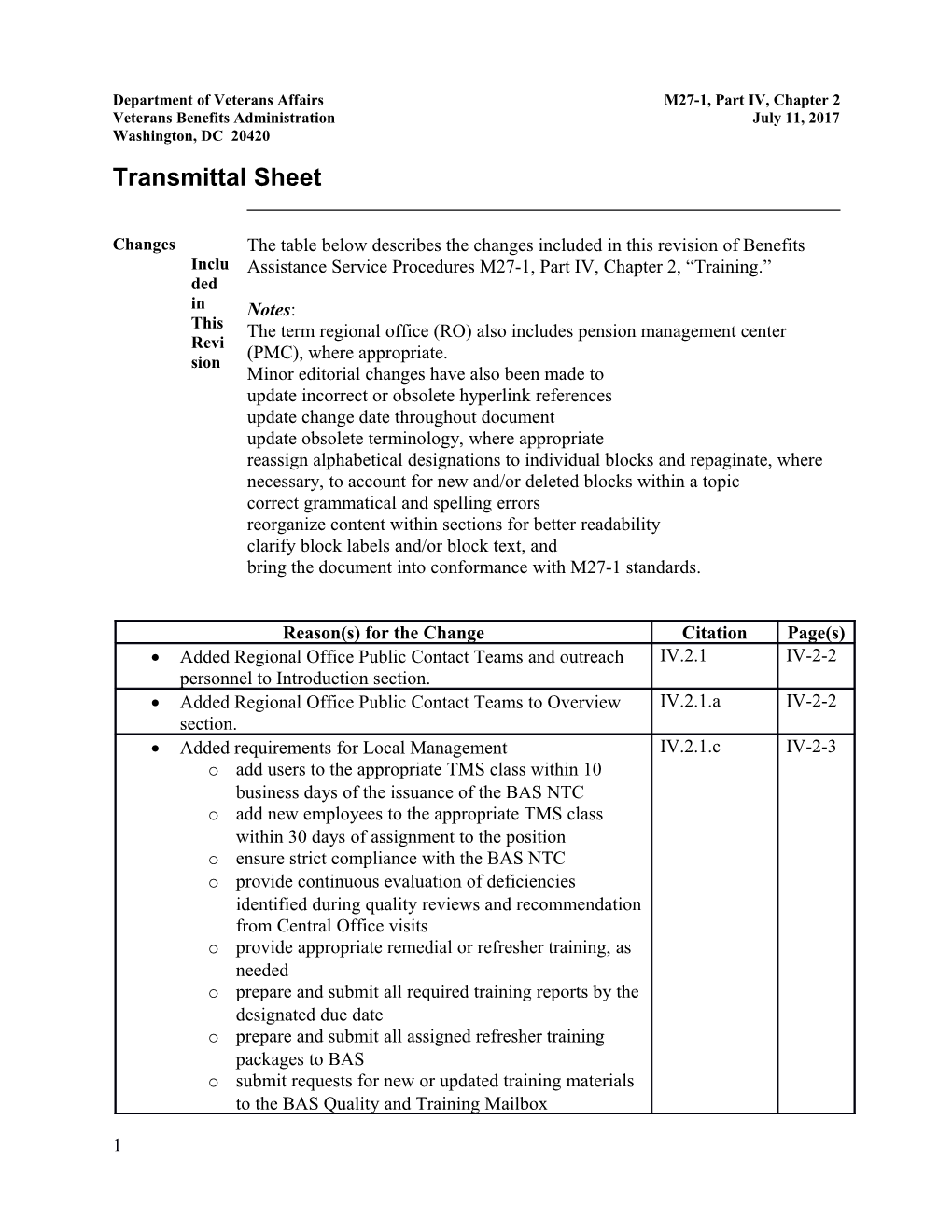 Department of Veterans Affairs M27-1, Part IV, Chapter 2