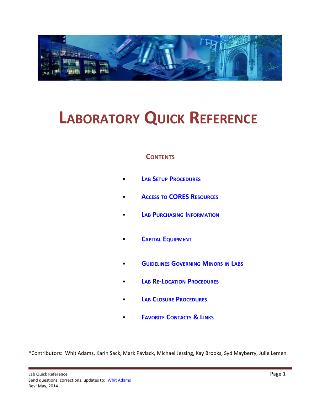 Laboratory Quick Reference