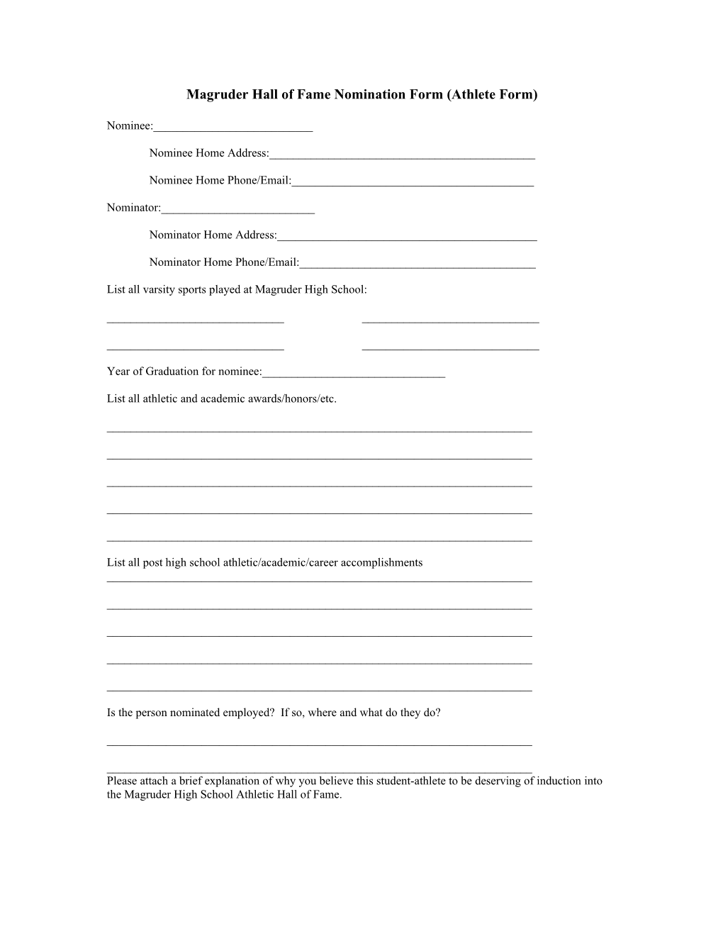 Magruder Hall of Fame Nomination Form (Athlete Form)