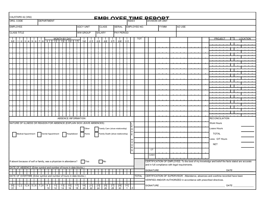 Calstars 42 (3/82)	Employee Time Report