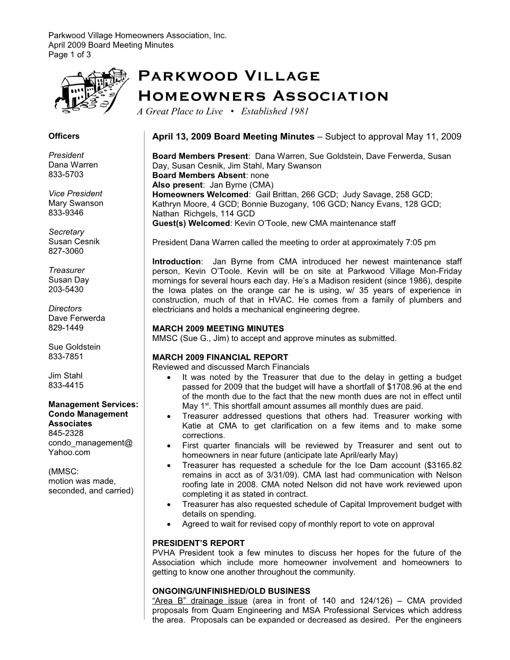 Parkwood Village Homeowners Association, Inc