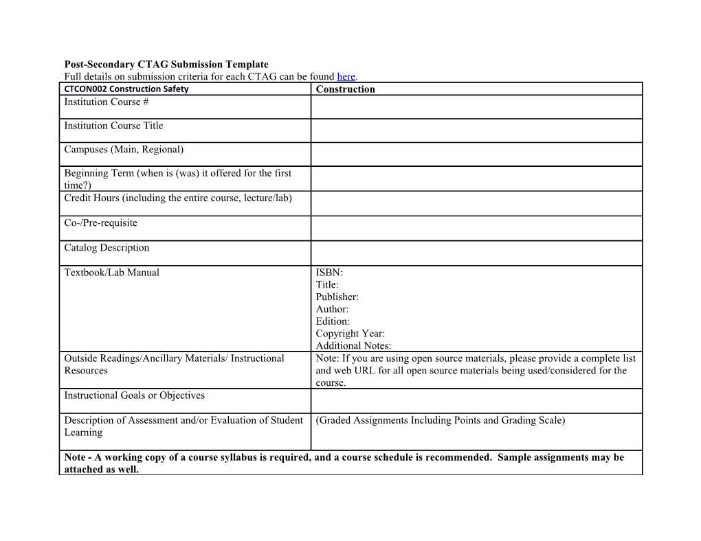 Post-Secondary CTAG Submission Template