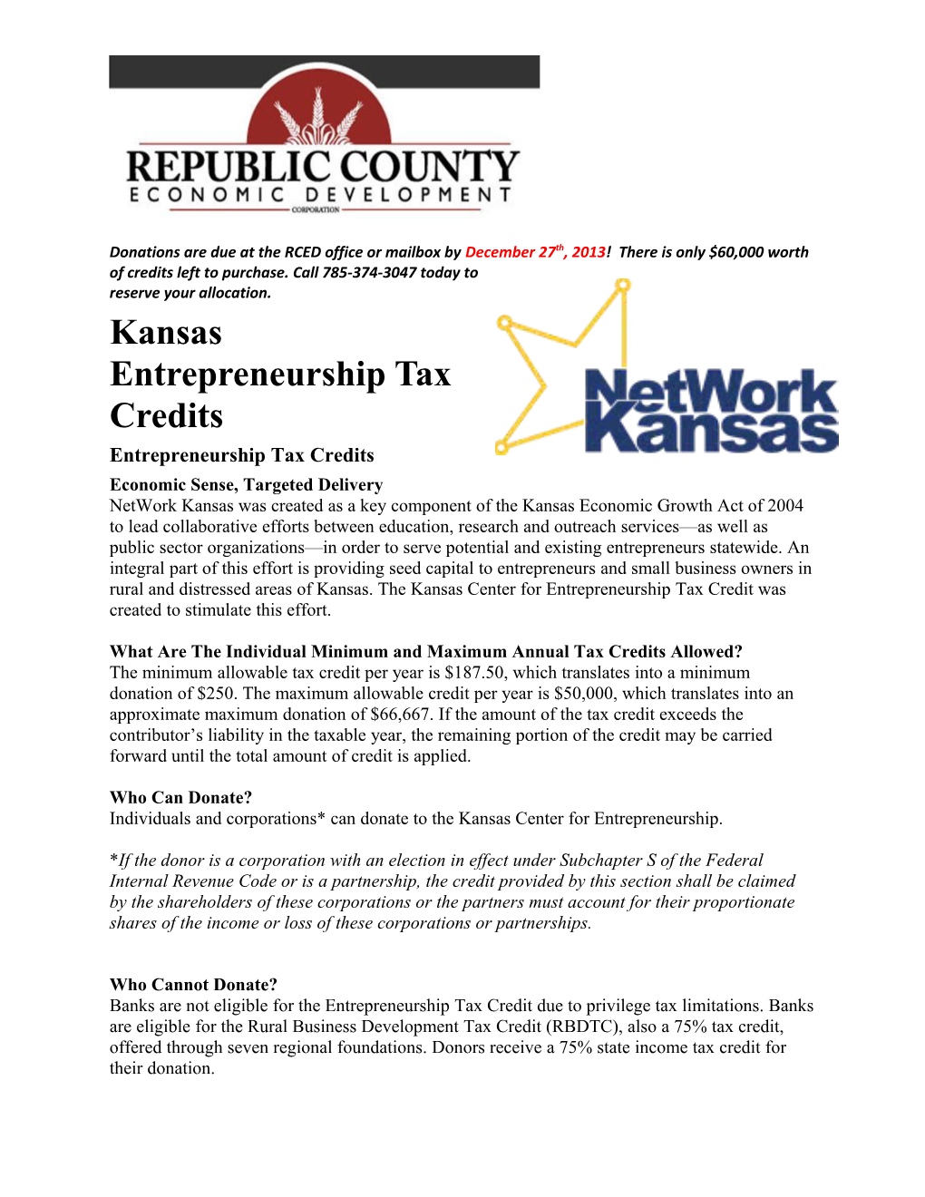 Kansas Entrepreneurship Tax Credits