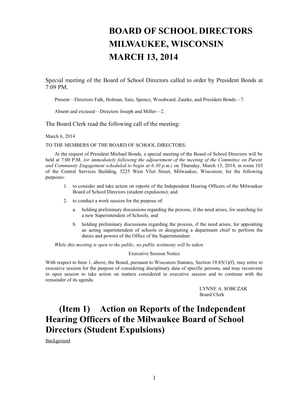 March 2014 Proceedings of the Milwaukee Board of School Directors