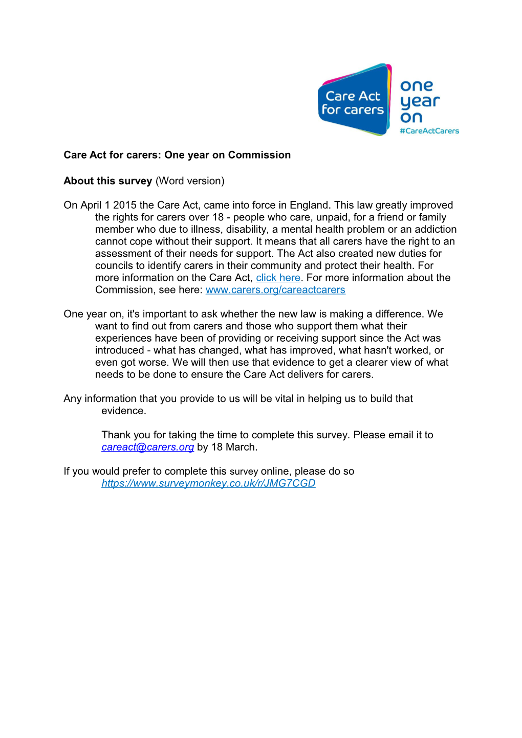 Care Act for Carers: One Year on Commission