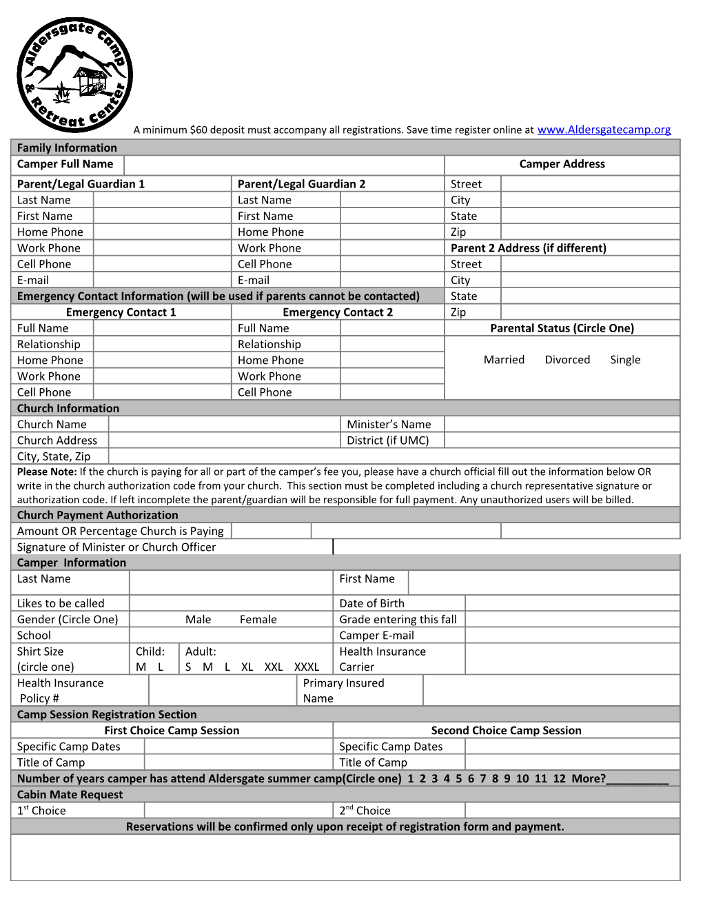 Aldersgate Registration Form