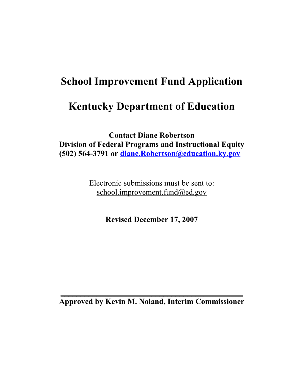 Kentucky School Improvement Fund Application (MS WORD)