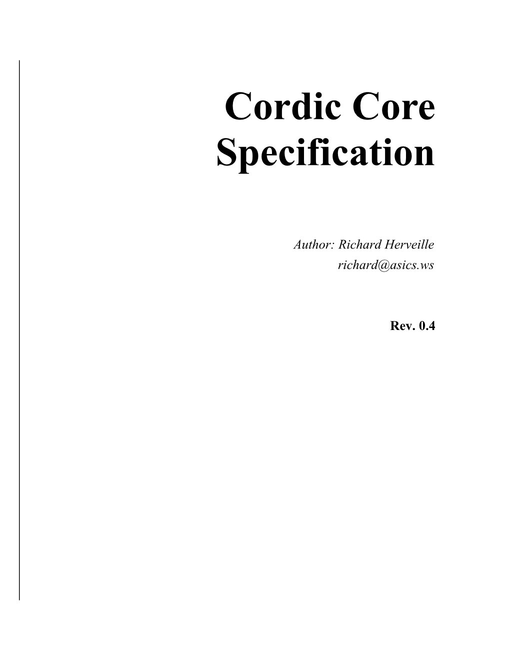 CORDIC Core Specifications