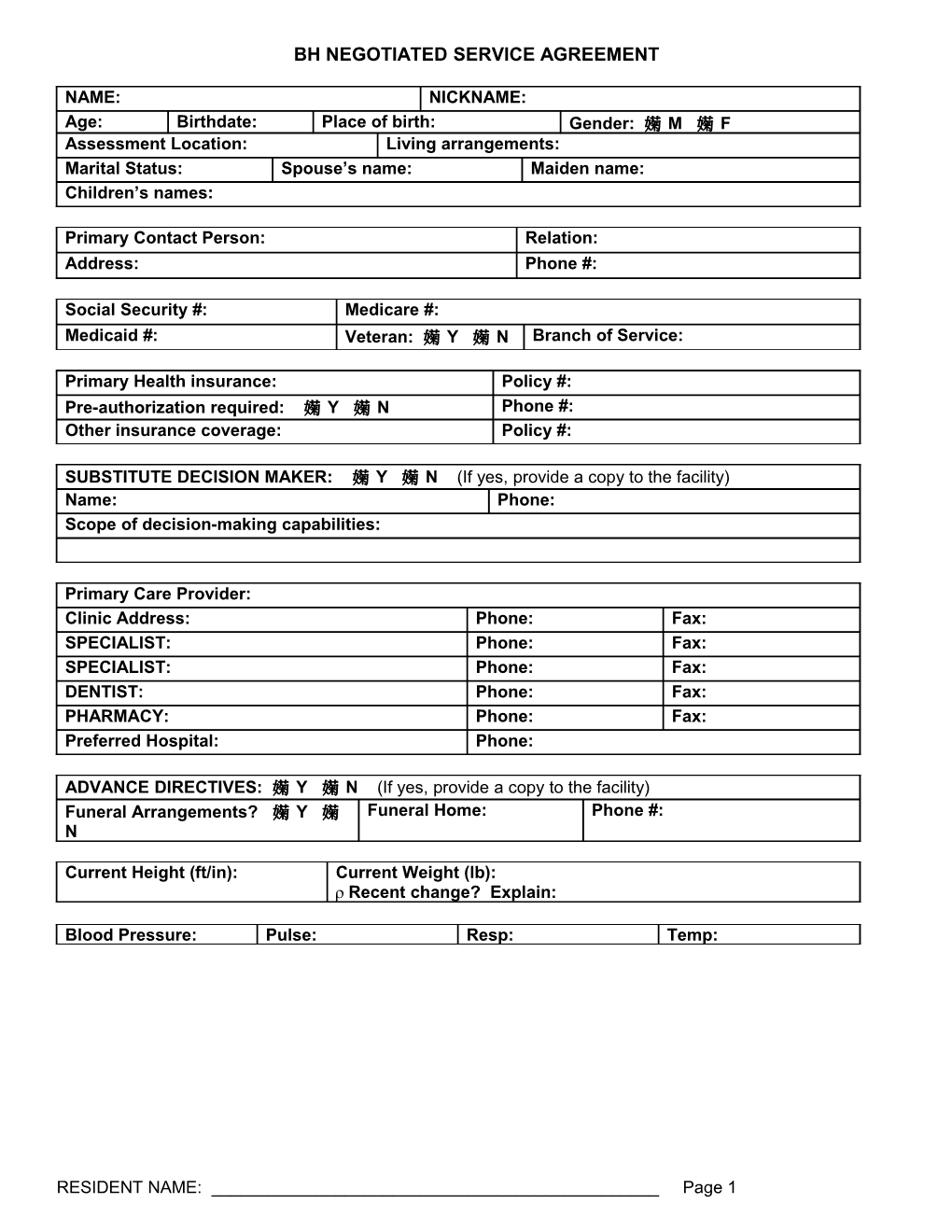 Sample Afh Negotiated Care Plan