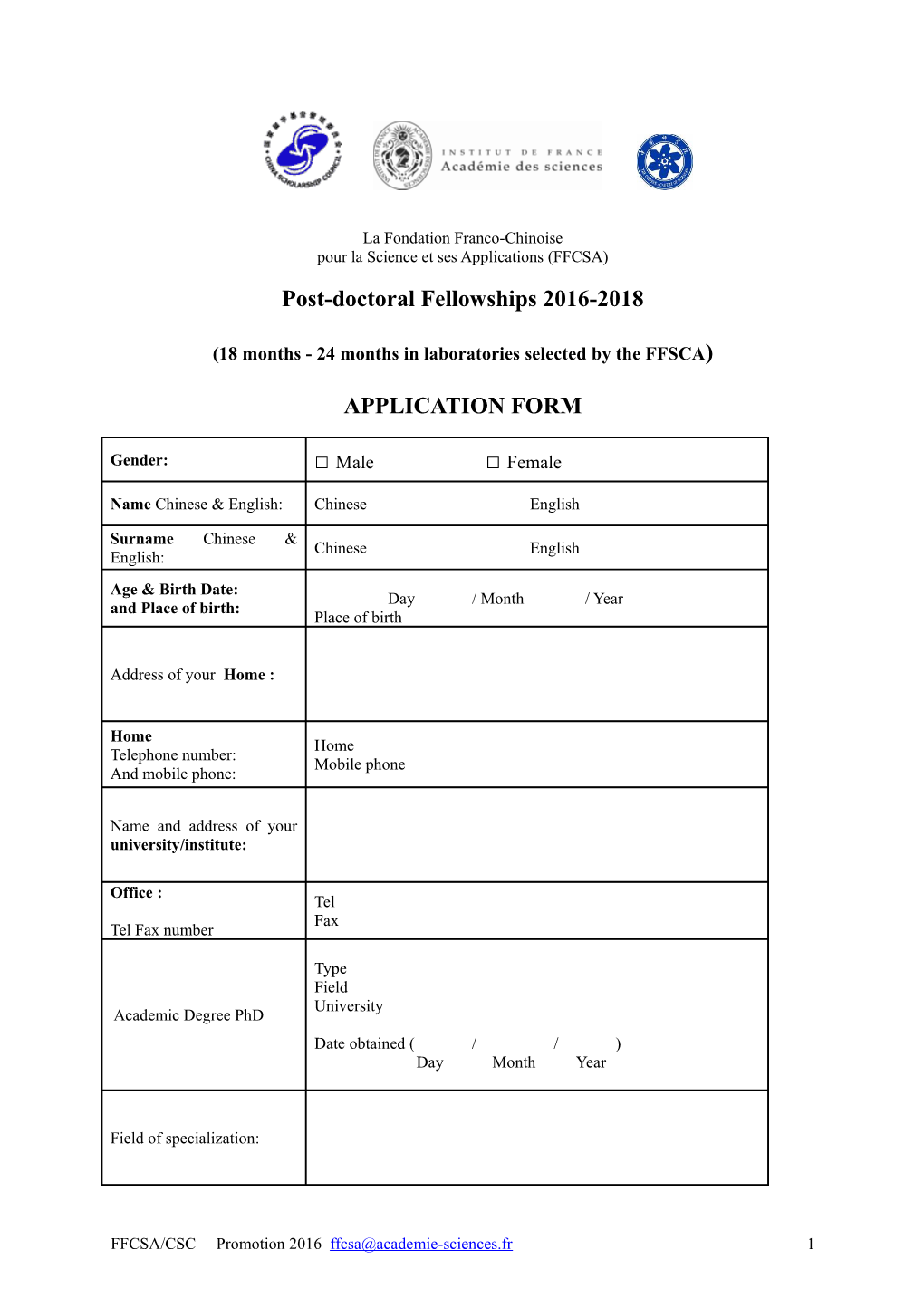 18 Months-24 Months in Laboratories Selected by the FFSCA