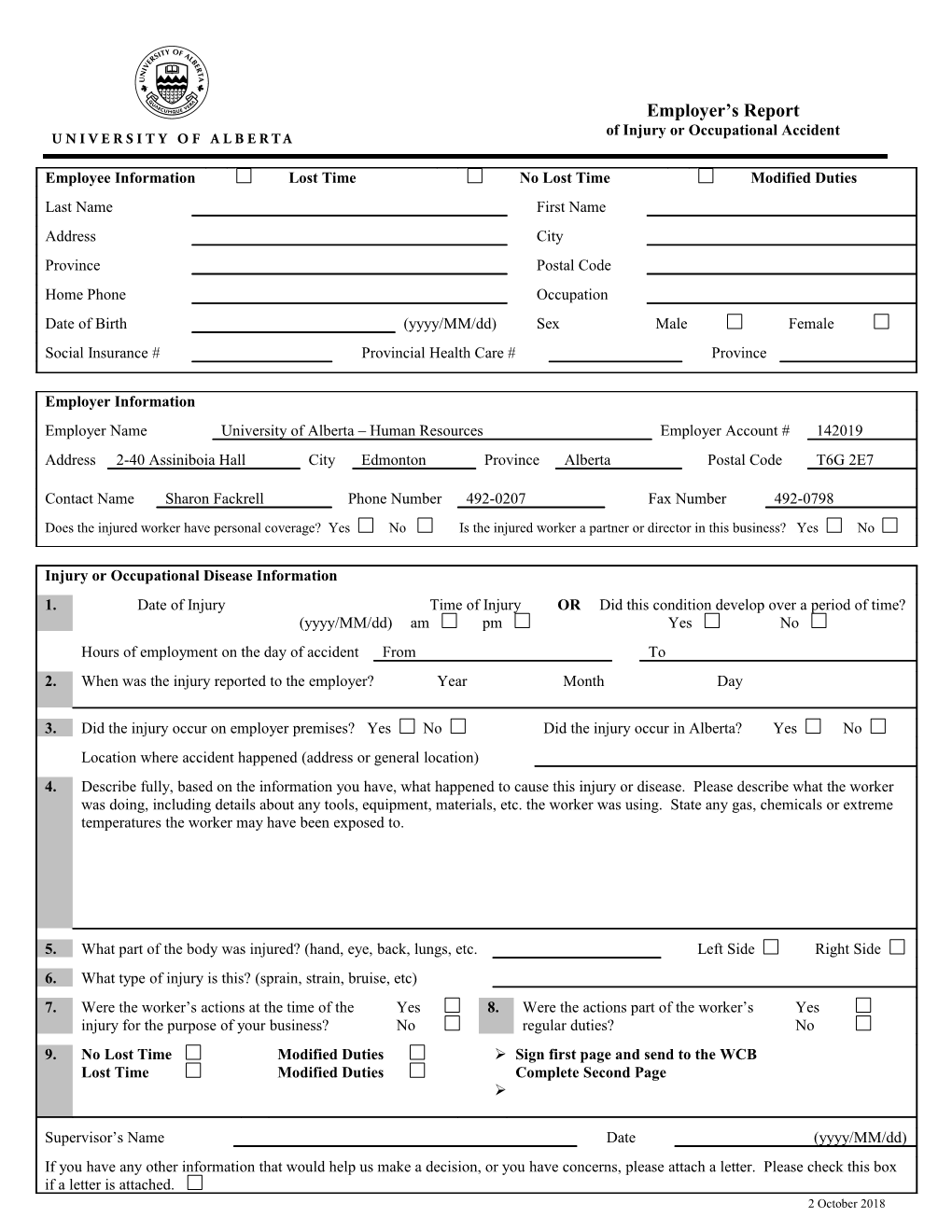 Injury Or Occupational Disease Information