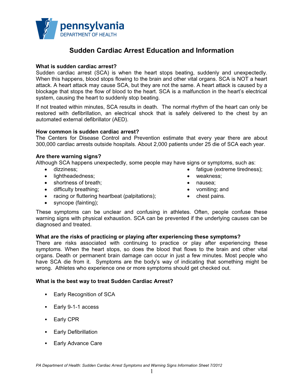 Sudden Cardiac Arrest Education and Information