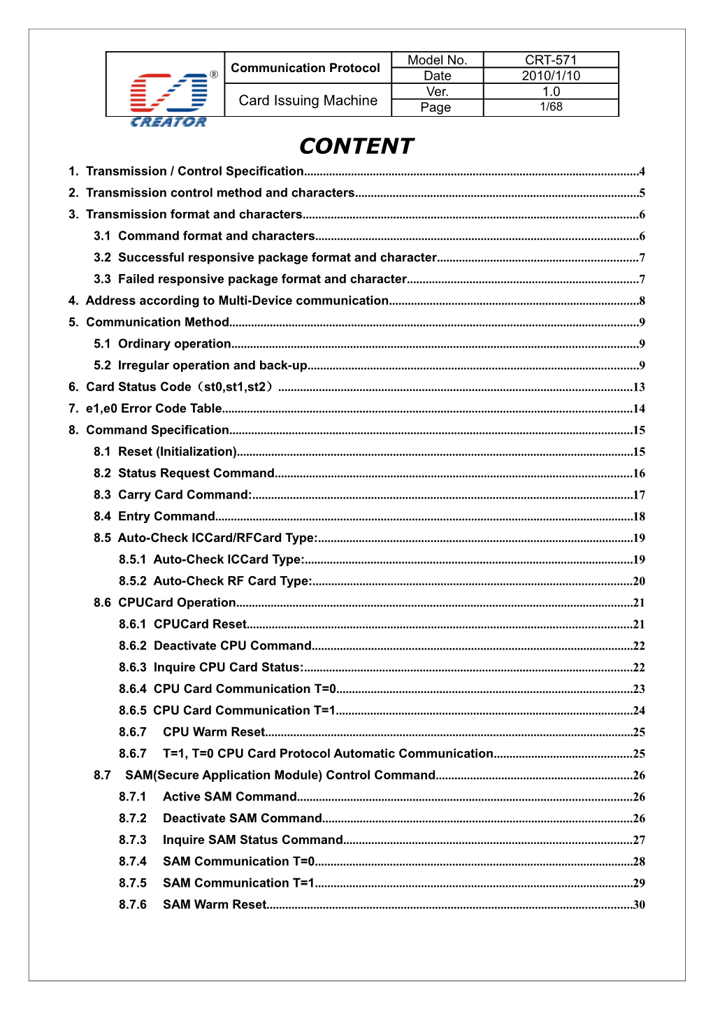 2. Transmission Control Method and Characters