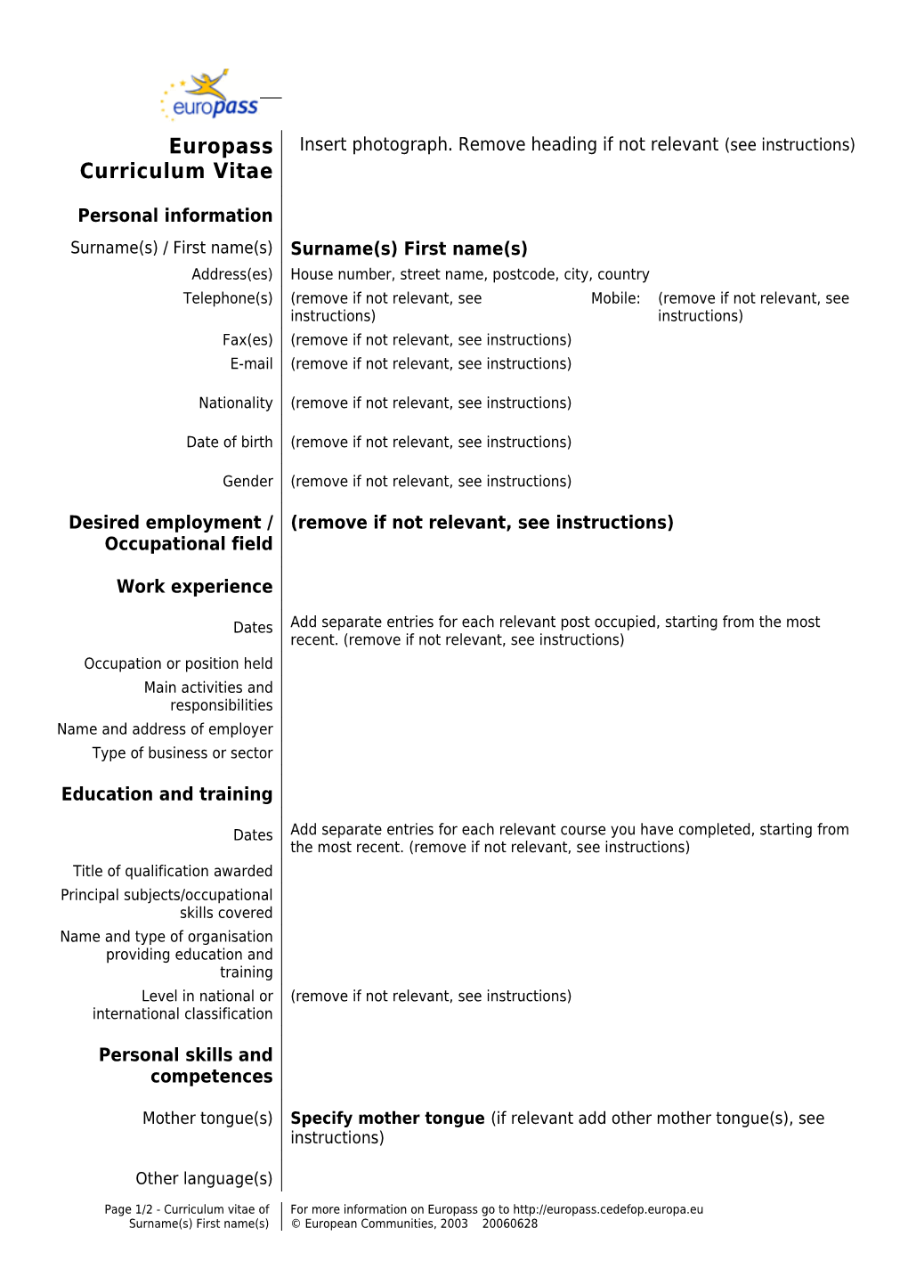 Europass Curriculum Vitae s18