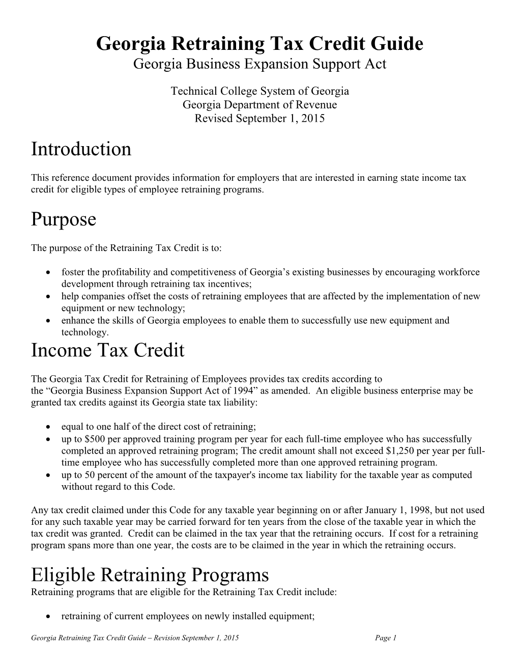 Georgia Retraining Tax Credit Guide