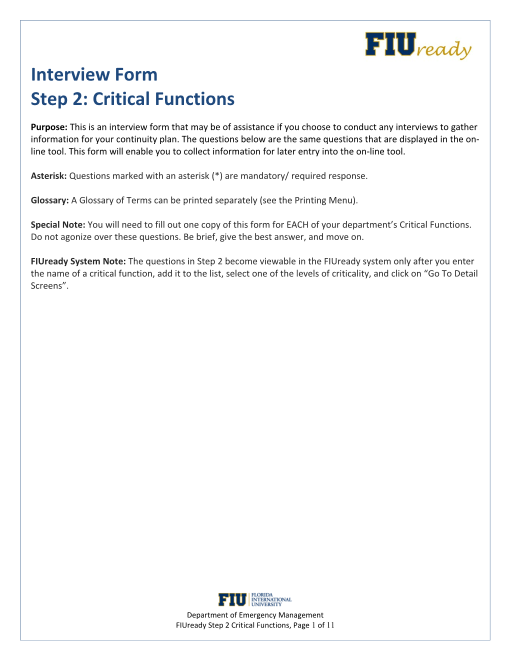 Step 2: Critical Functions